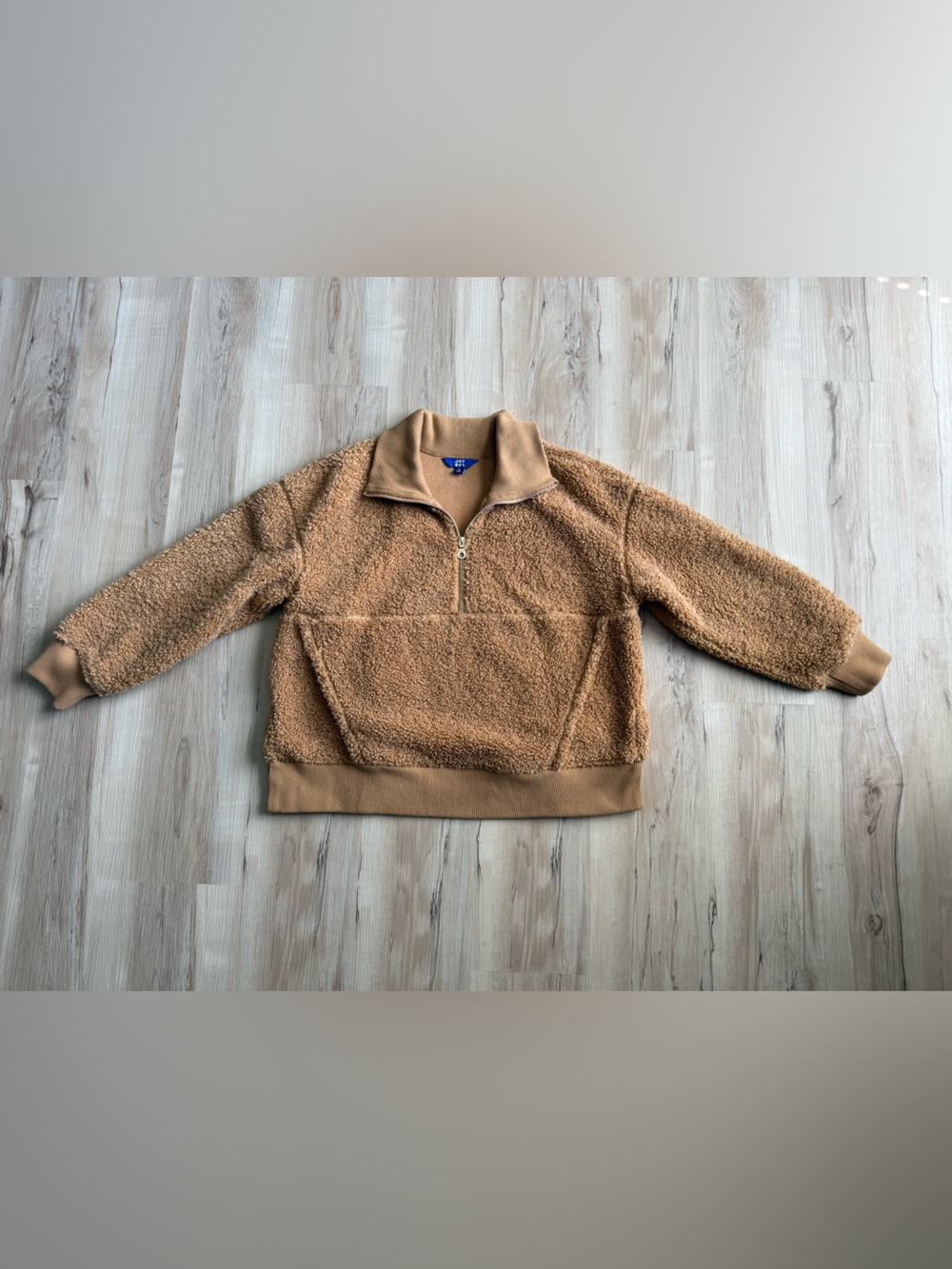 JoyLab Camel Teddy Sherpa Half Zip Pullover XL Kangaroo Pocket Cozy Fleece - Picture 2 of 6